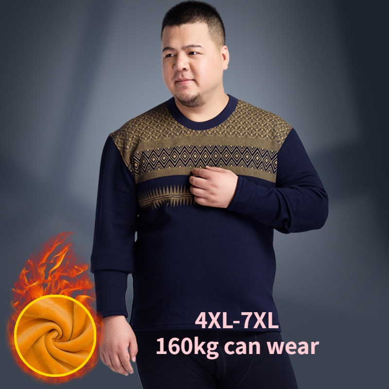 Fat Men Winter Plus Size Premium Quality Fleeced Thermal Underwear Velvet Long Sleeve Round Collar Johns Thick Warm